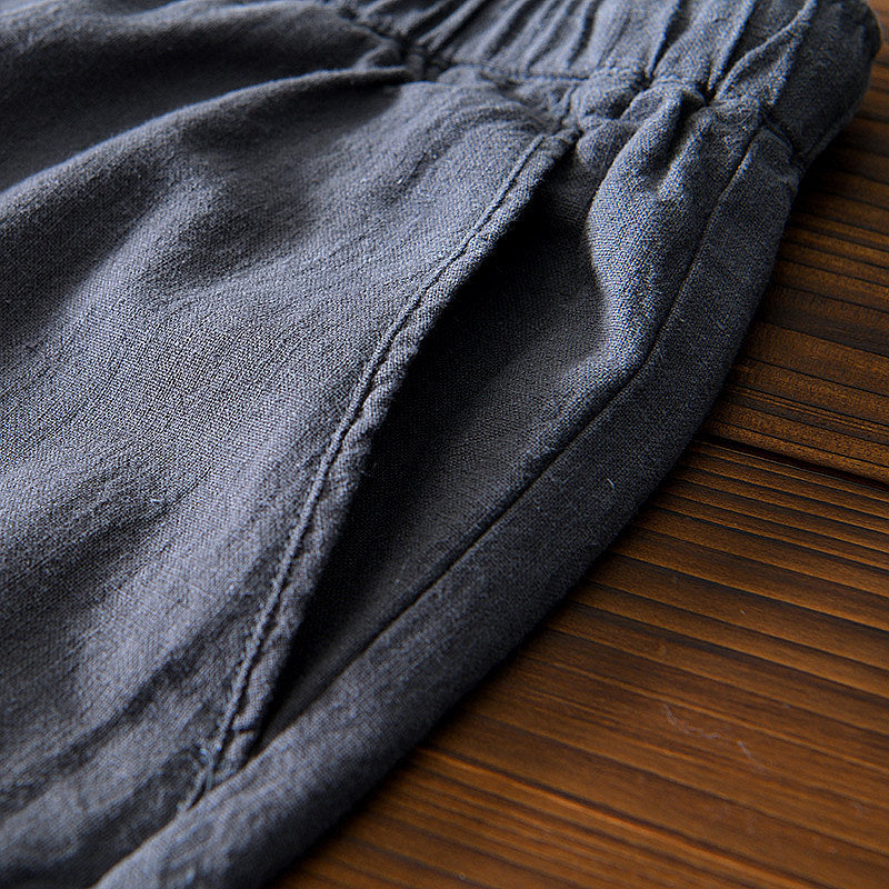 Cotton Ramie Loose Drawstring Casual Pants