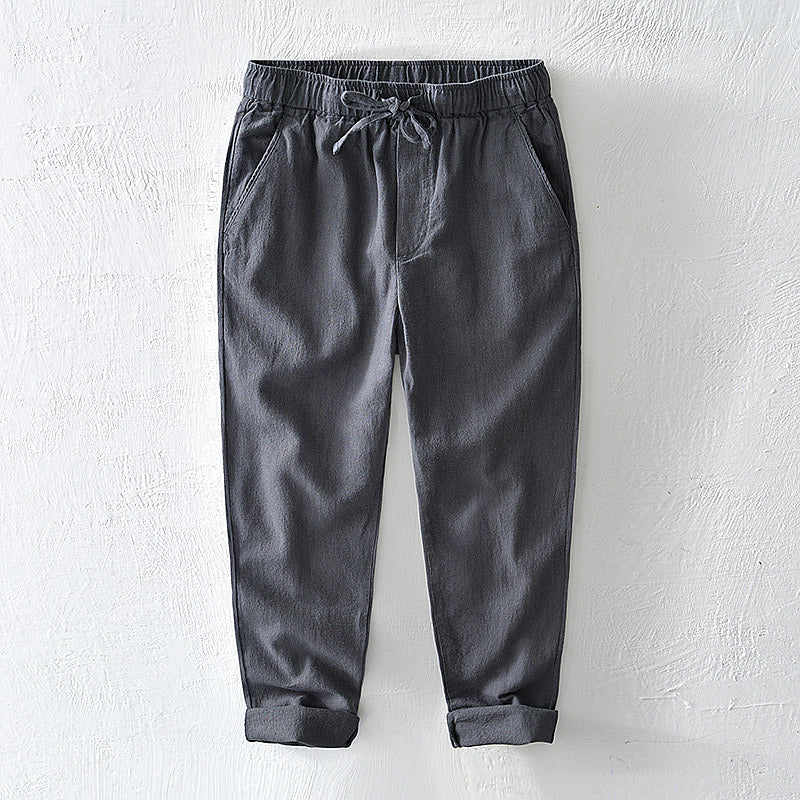 Cotton Ramie Loose Drawstring Casual Pants