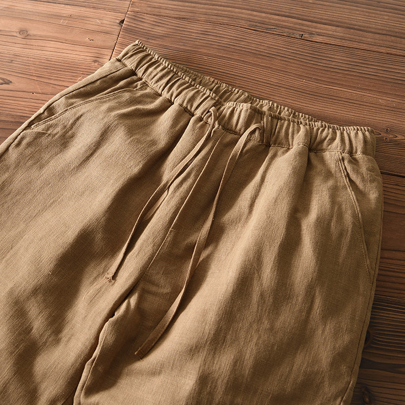Ramie Elastic Waist Warm Pants