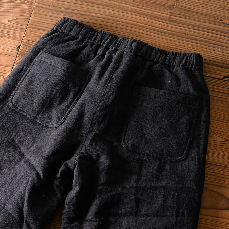 Ramie Elastic Waist Warm Pants