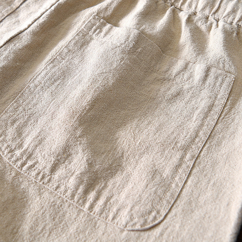 Cotton Ramie Loose Drawstring Casual Pants