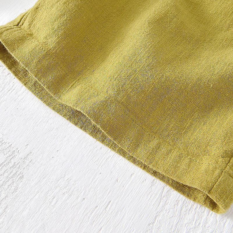 Cotton Linen Drawstring Loose Solid Shorts