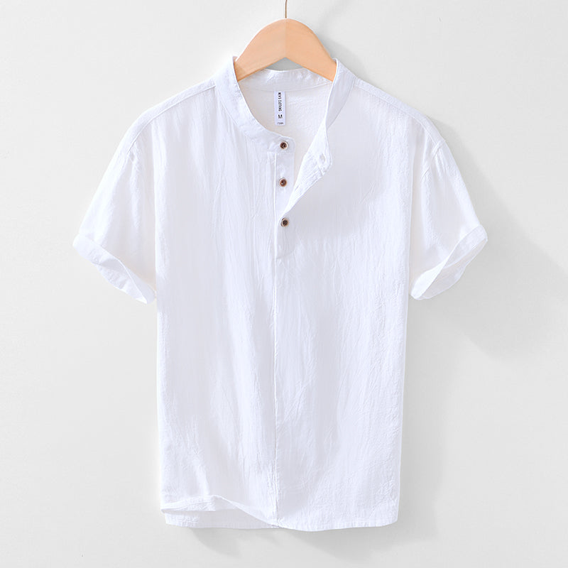 Distressed Crinkled Ramie Short-Sleeved Shirt