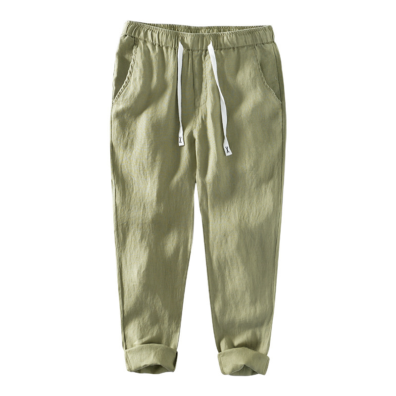 Pure Linen Plain Drawstring Casual Cropped Pants