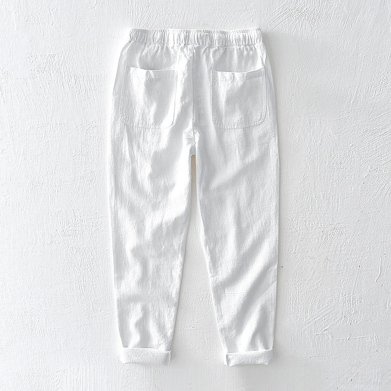 Cotton Ramie Loose Drawstring Casual Pants
