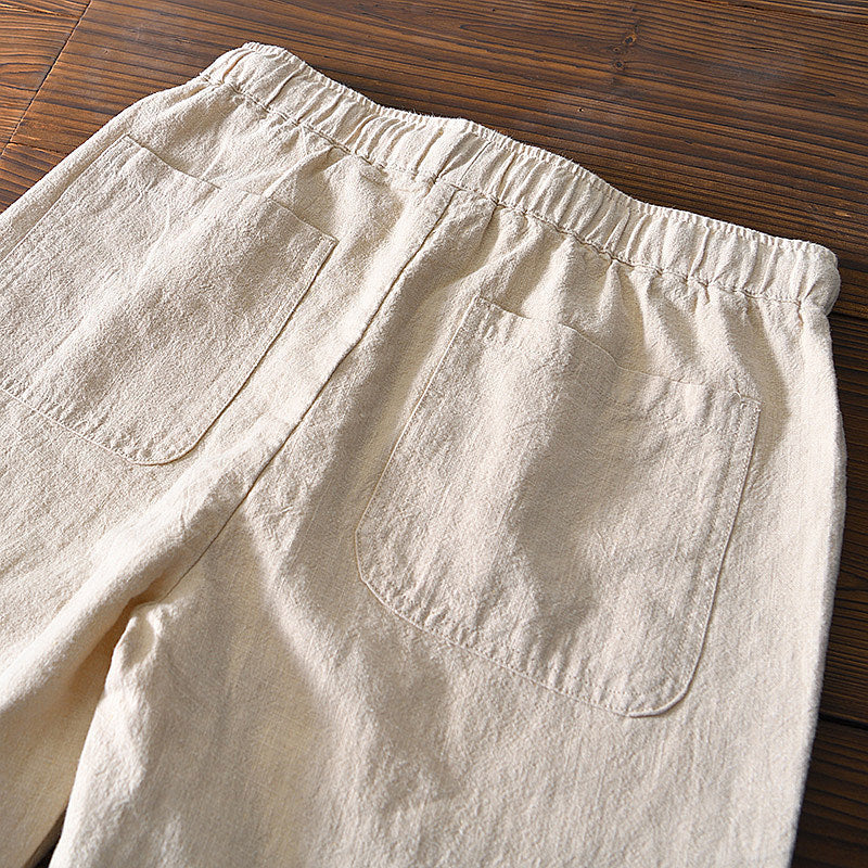 Cotton Ramie Loose Drawstring Casual Pants
