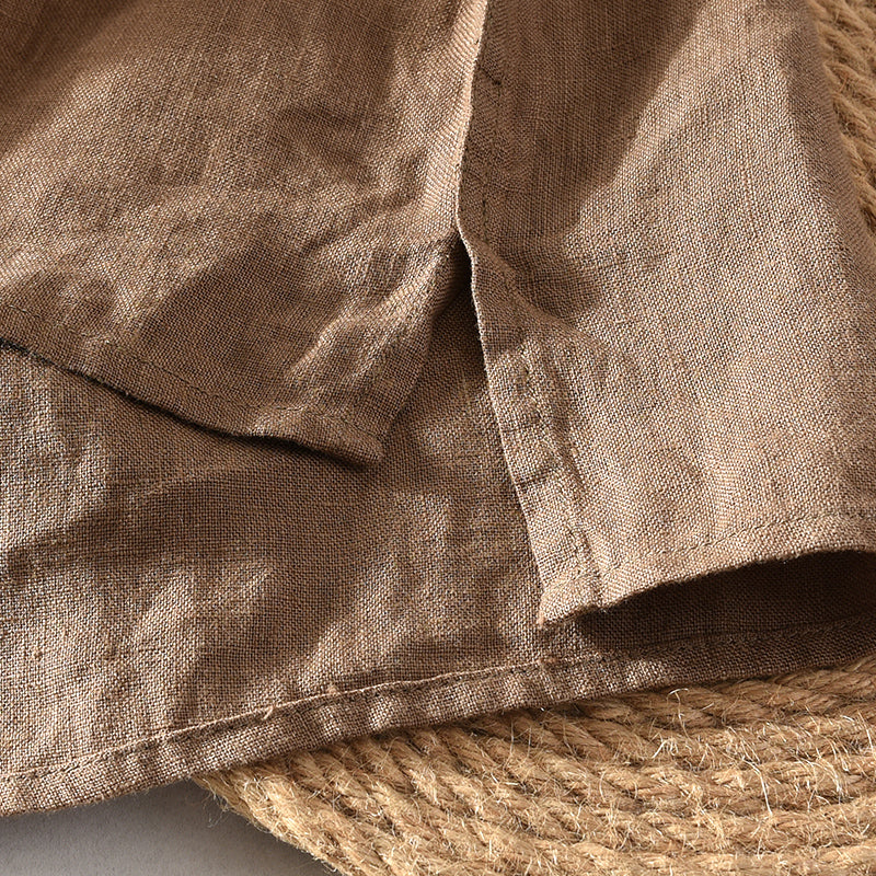 Pure Linen Stand Collar Short Sleeve Shirt