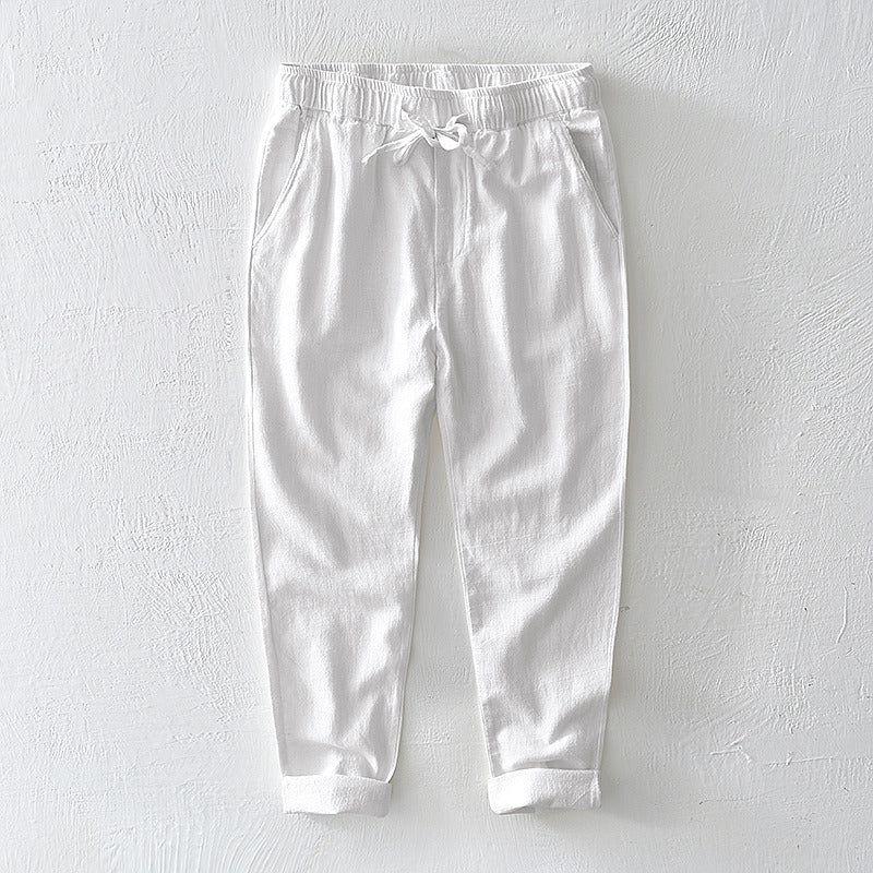 Cotton Ramie Loose Drawstring Casual Pants