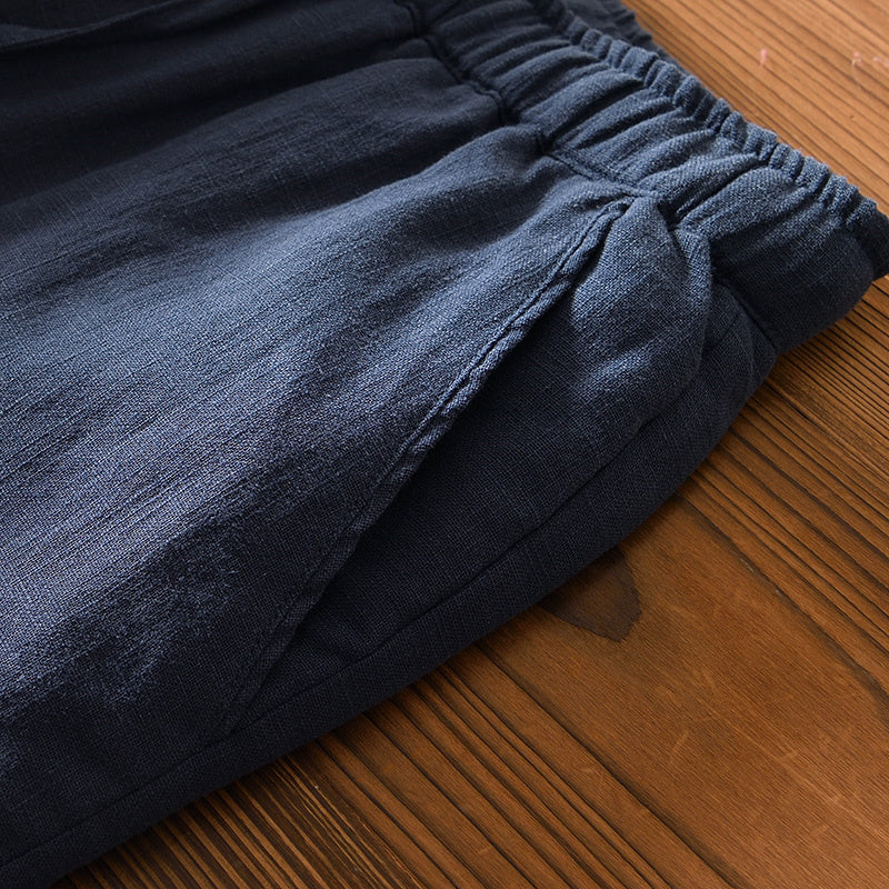 Ramie Elastic Waist Warm Pants
