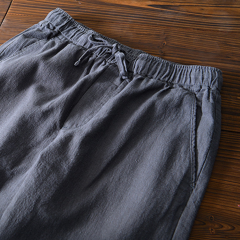 Cotton Ramie Loose Drawstring Casual Pants
