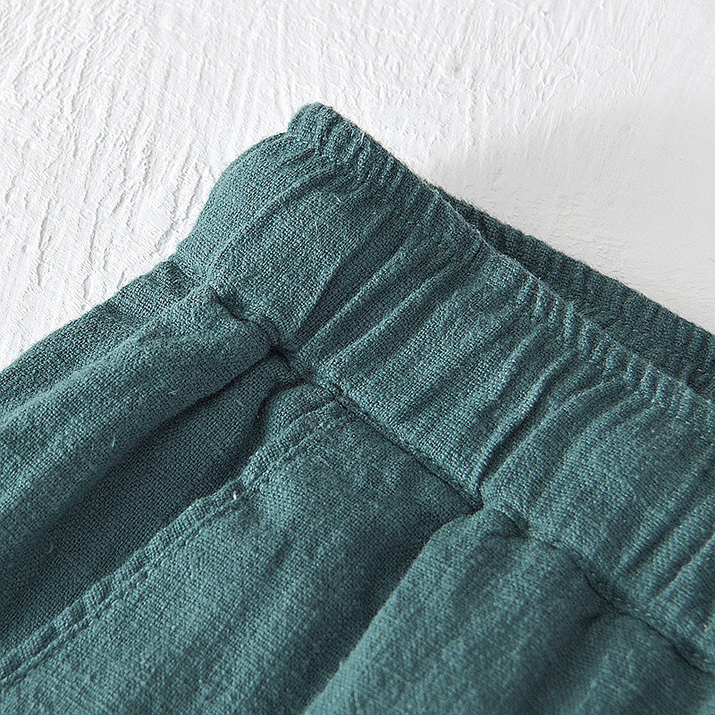 Cotton Linen Drawstring Loose Solid Shorts