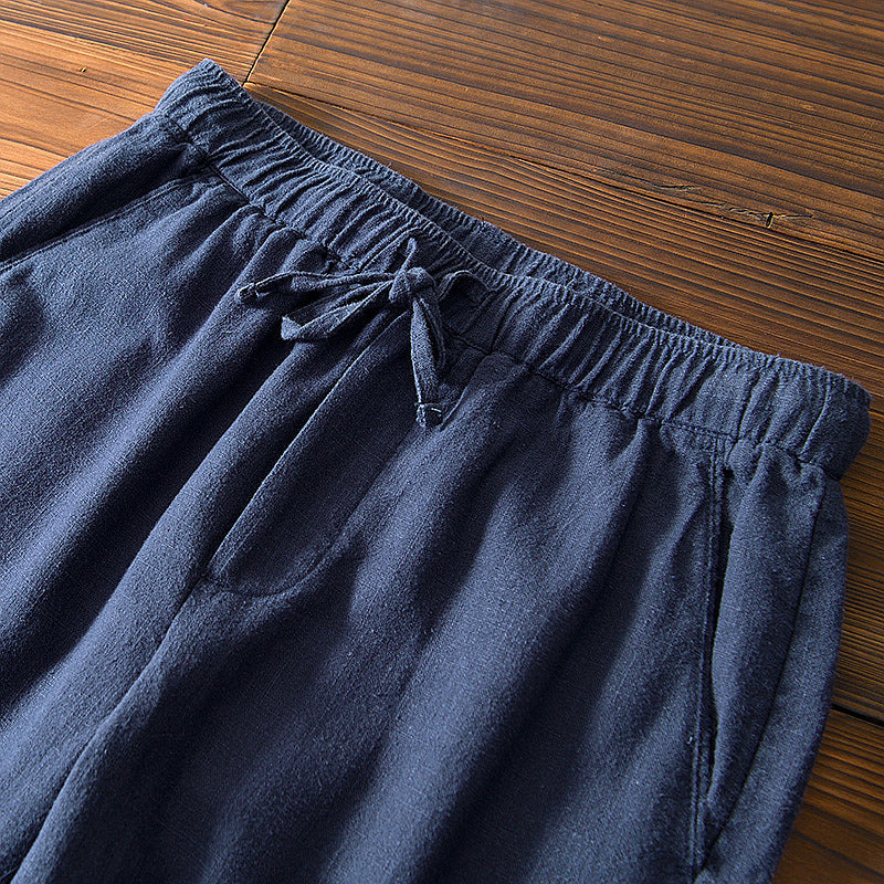 Cotton Ramie Loose Drawstring Casual Pants