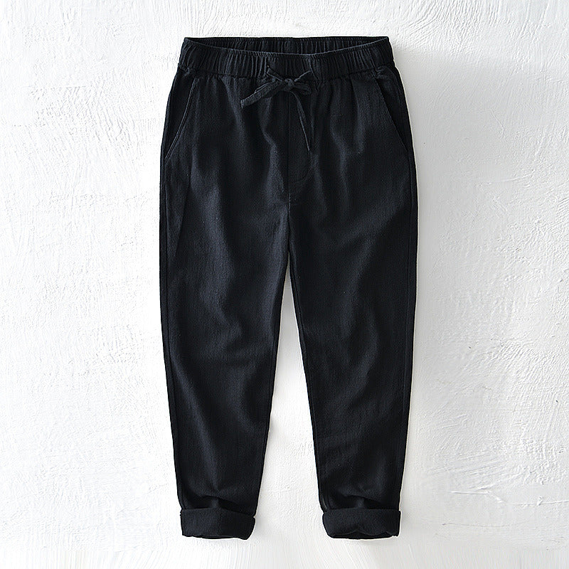 Cotton Ramie Loose Drawstring Casual Pants