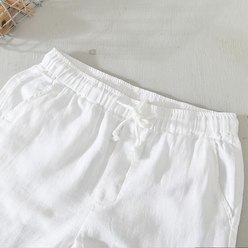 Pure Linen Plain Drawstring Casual Cropped Pants