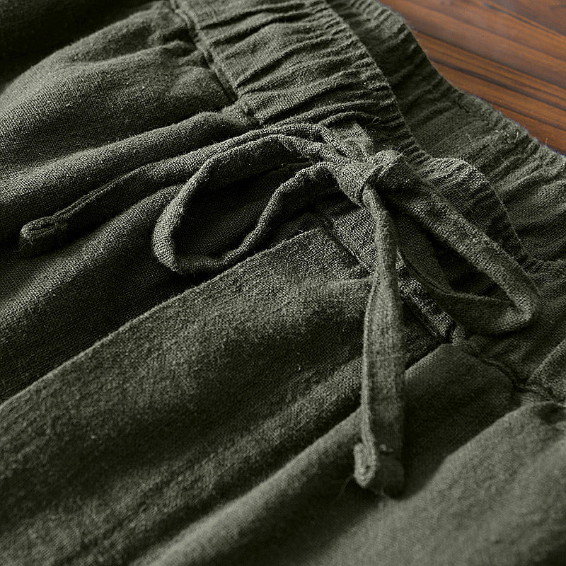 Cotton Ramie Loose Drawstring Casual Pants