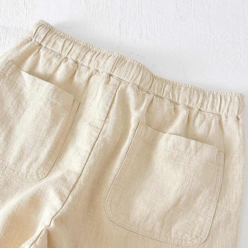 Cotton Linen Drawstring Loose Solid Shorts