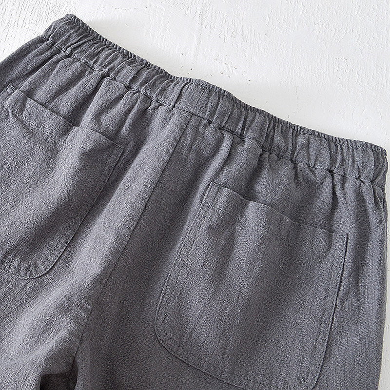 Cotton Linen Drawstring Loose Solid Shorts