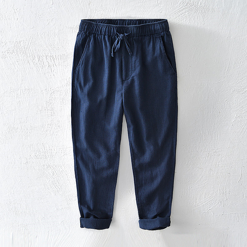 Cotton Ramie Loose Drawstring Casual Pants